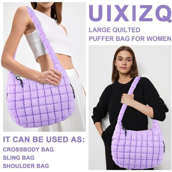 Quilted Puffer Tote Bag Purse Puffy Crossbody Shoulder Bag,Lightweight Nylon - Picture 6 of 7